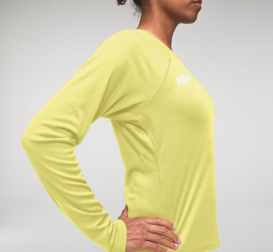 Hoka One One Performance Lång Sleeve Top Dam - Gula - BCDEL-7659